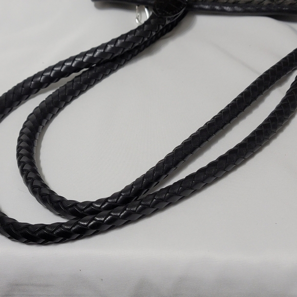 Vintage Brighton Raffia Straw Leather Trim Shoulder Bag - Black & Tan - Picture 10 of 16